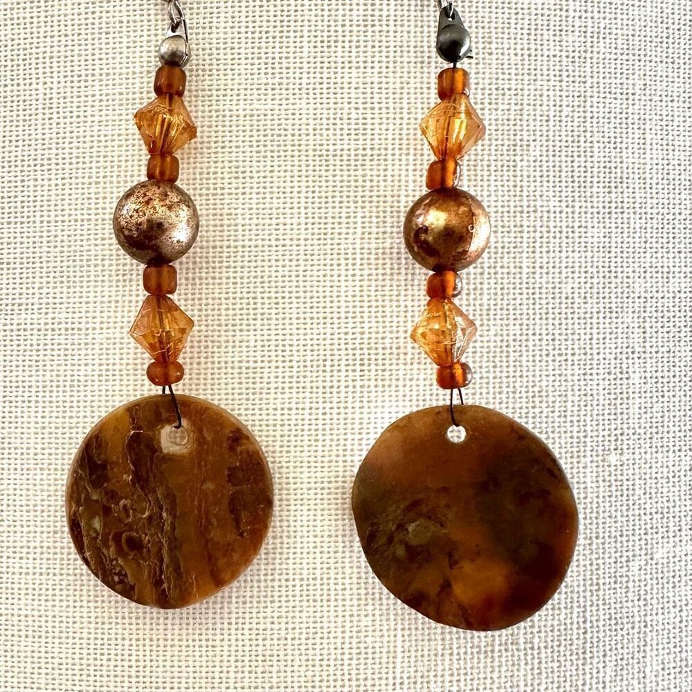 Orange abalone beaded drop earrings